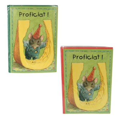 Dubbele wenskaart met envelop Proficiat 15x21 cm 2 assorti