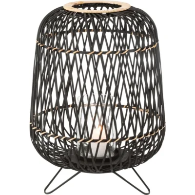 J-Line lantaarn op voet bamboe zwart 49 cm