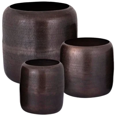 PTMD bloempot Djace aluminium koperkleurig 34 cm set van 3