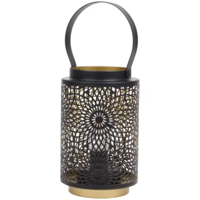 Tafellamp lantaarn LED op batterij zwart/goudkleurig 18 cm