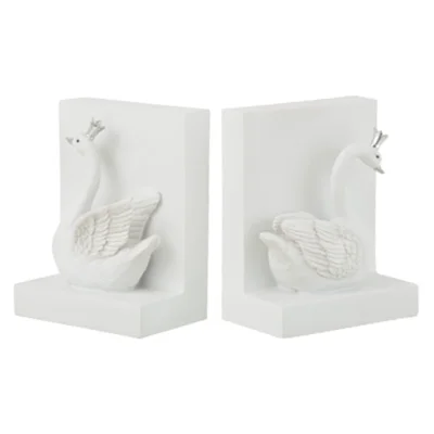 J-Line boekensteun Zwaan wit 14 cm set van 2