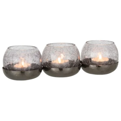 J-Line theelichthouder Craquele 3 bollen zwart 27 cm