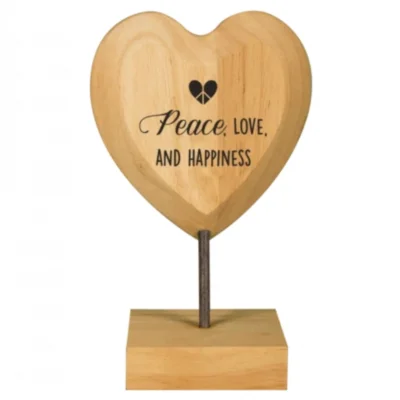 Paper Dreams houten hart met tekst Peace, love and happiness 18 cm