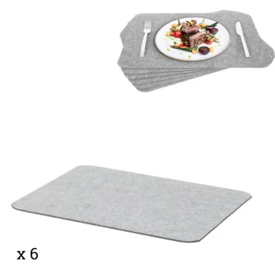 Premium placemat vilt lichtgrijs 45 x 32 cm 6 stuks