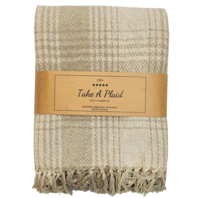 Take a Plaid polyback picknickplaid beige/wit  160 x 160 cm