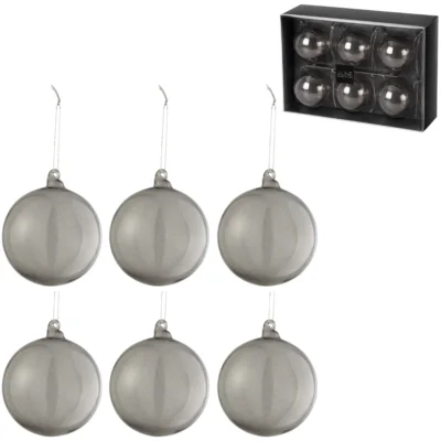 J-Line kerstballen Smokey glas grijs 8 cm set van 6