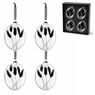 J-Line kerstballen glas ovaal droogtak zwart 16 cm set van 4