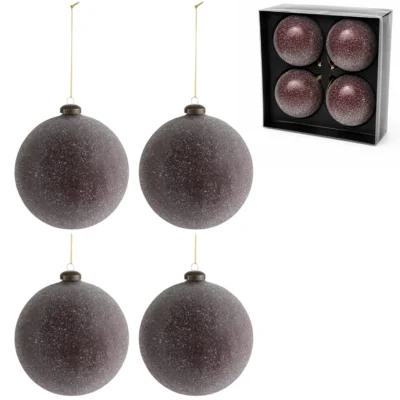 J-Line kerstballen glas Mauve glitter 12 cm set van 4