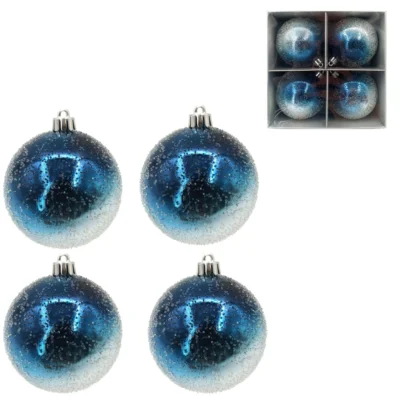 Weihnachtskugeln blau/silberfarben 8 cm 4 stück