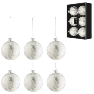 J-Line weihnachtskugeln glas weiß/silberfarben 8 cm 6 stück