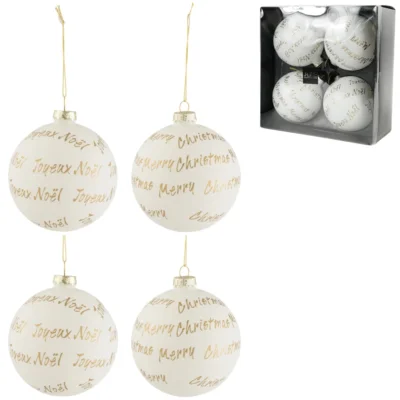 J-line Weihnachtskugeln Glas weiss/gold 10 cm 4 Stuck
