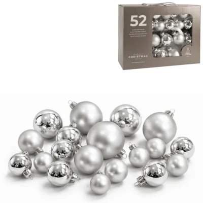 Glazen kerstballen zilverkleurig 7 cm 52 stuks
