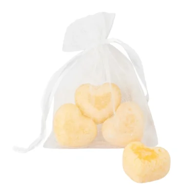 Amberblokje Hart babypoeder 2,5 cm organza zakje met 3 stuks