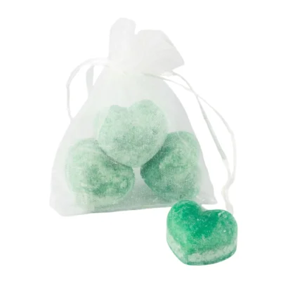Amberblokje Hart wood 2,5 cm organza zakje met 3 stuks