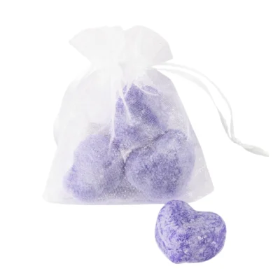 Amberblokje Hart lavendel 2,5 cm organza zakje met 3 stuks