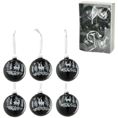 J-line Weihnachtskugeln Glas Rentier schwarz 8 cm Set von 6