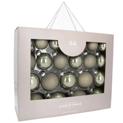Kerstballen in koffer glas cottage green 44 stuks