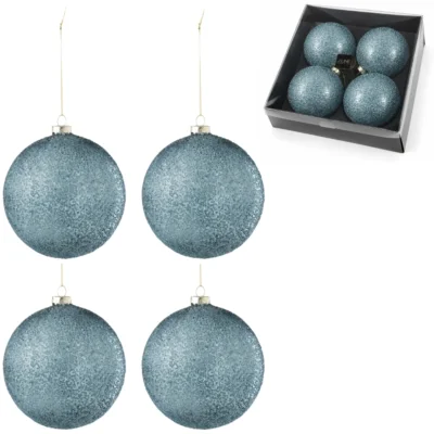 J-Line Weihnachtskugeln Glas Bubble blau 12 cm 4er-Set