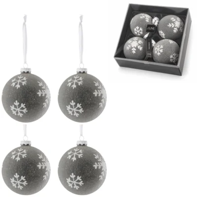 J-Line Weihnachtskugeln Glas Schneeflocke grau 10 cm 4er-Set