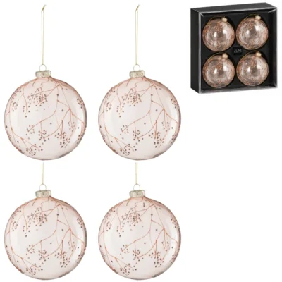 J-Line Weihnachtskugeln Glas Zweige 12 cm 4er-Set