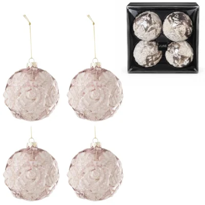 J-Line Weihnachtskugeln Glas Rose 10 cm 4er-Set