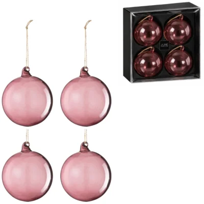 J-Line Weihnachtskugeln Glas Mauve 10 cm 4er-Set