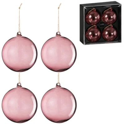 J-Line Weihnachtskugeln Glas Mauve 12 cm 4er-Set
