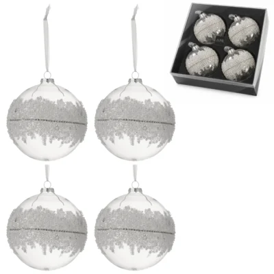 J-Line Weihnachtskugeln Glas Sugar 12 cm 4er-Set