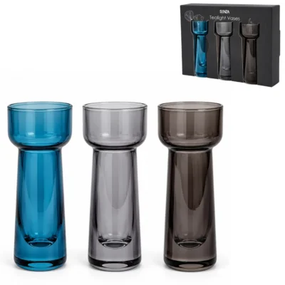 SENZA theelichthouder/vaas blauw 10 cm set van 3
