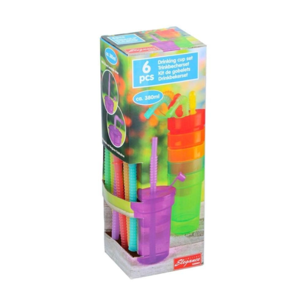 Trinkbecher mit Strohhalm 380 ml 6er Set