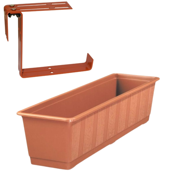 Bloembak incl. 2 beugels terracotta 40 cm