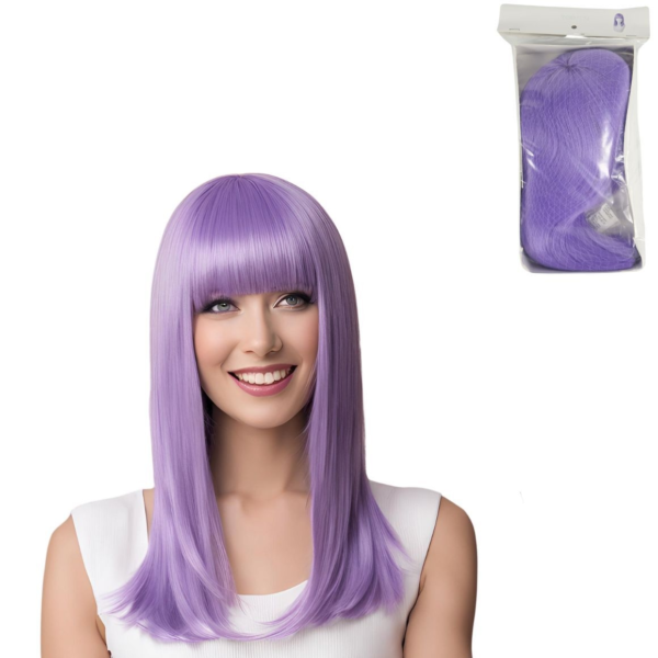 Pruik halflang paars one size