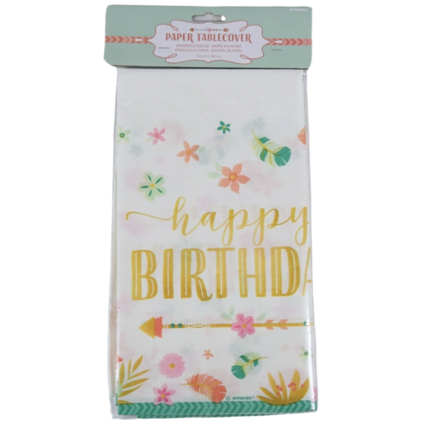 Tischdecke Happy Birthday weiß  120 x 180 cm