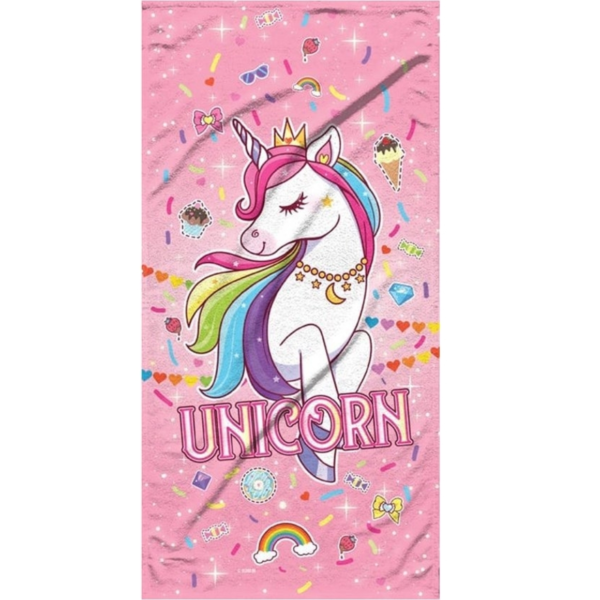 Strandlaken Unicorn roze 75 x 150 cm