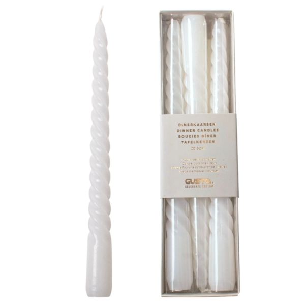 Gusta dinerkaarsen Swirl wit 25 cm set van 3