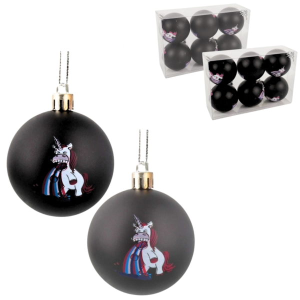 Kerstbal Eenhoorn 6 cm 2 assorti set van 6