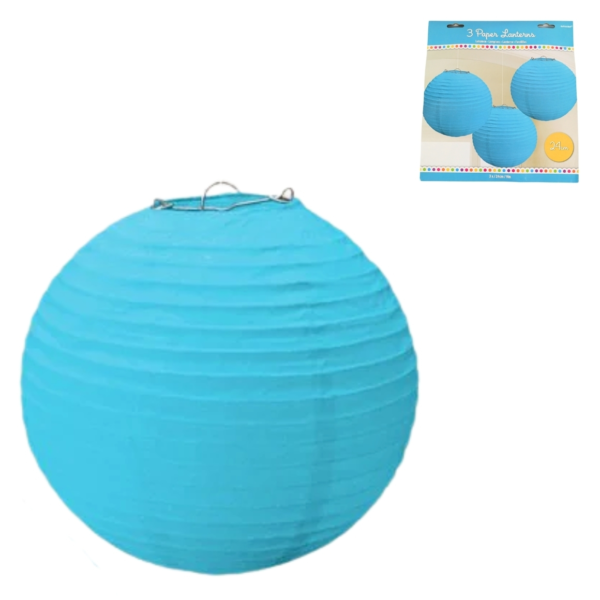 Lampion papier blauw 24 cm set van 3