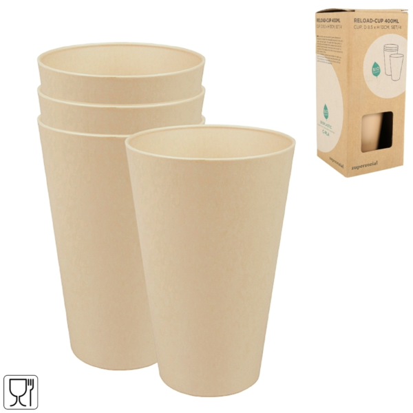 Zuperzozial beker Reload-Cup beige 400 ml set van 4
