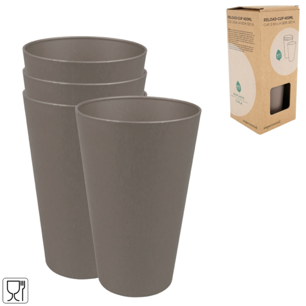 Zuperzozial beker Reload-Cup bruin 400 ml set van 4
