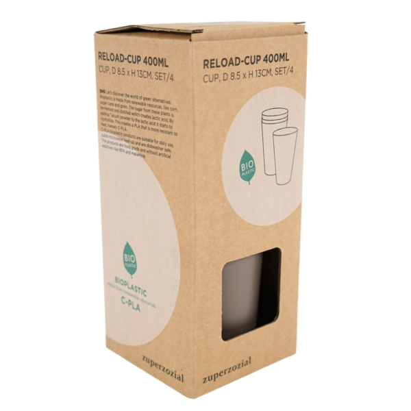 Zuperzozial beker Reload-Cup bruin 400 ml set van 4