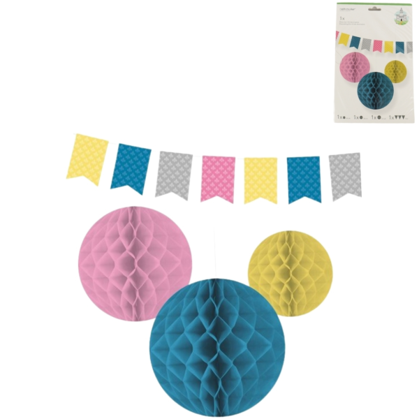 Decoratieset honeycomb en vlaggenlijn set van 4