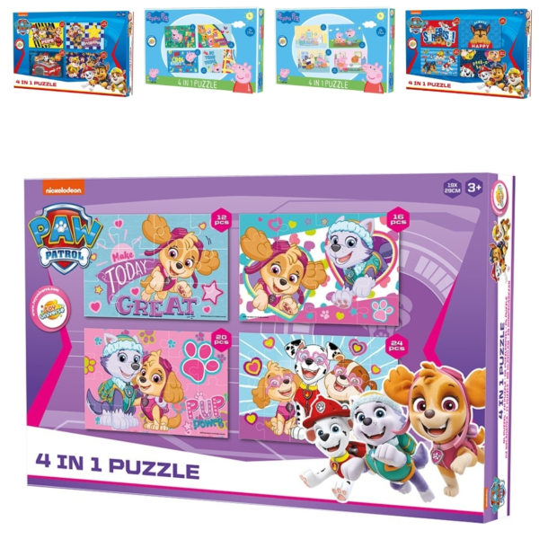 Paw Patrol/ Peppa Pig 4 in 1 Puzzel 30 cm 5 assorti