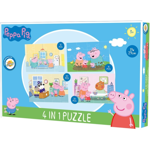 Paw Patrol/ Peppa Pig 4 in 1 Puzzel 30 cm 5 assorti
