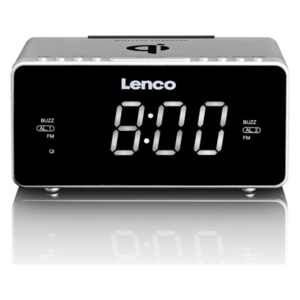 Lenco wekker met USB en QI draadloze lader grijs EU stekker