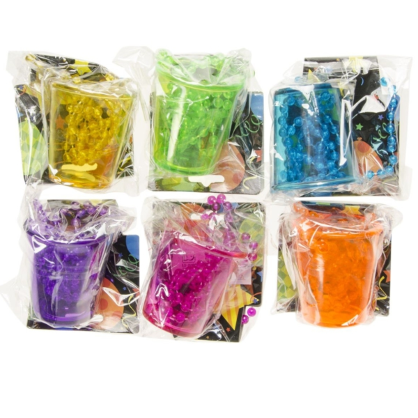 Shotjes glas met ketting 50 ml 6 assorti