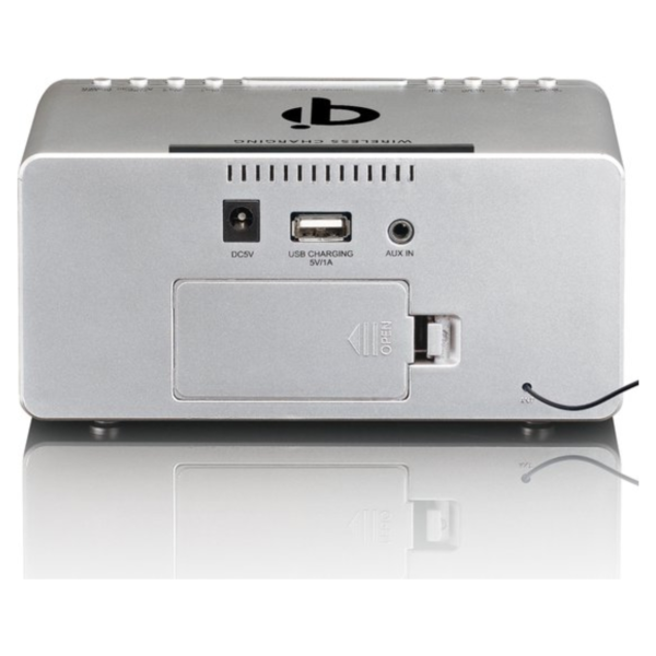 Lenco wekker met USB en QI draadloze lader grijs EU stekker