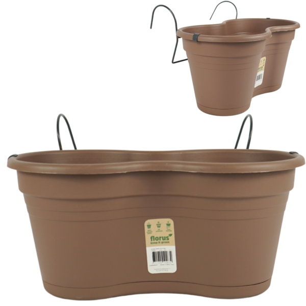 Bloempot met haak kunststof bruin 37 cm
