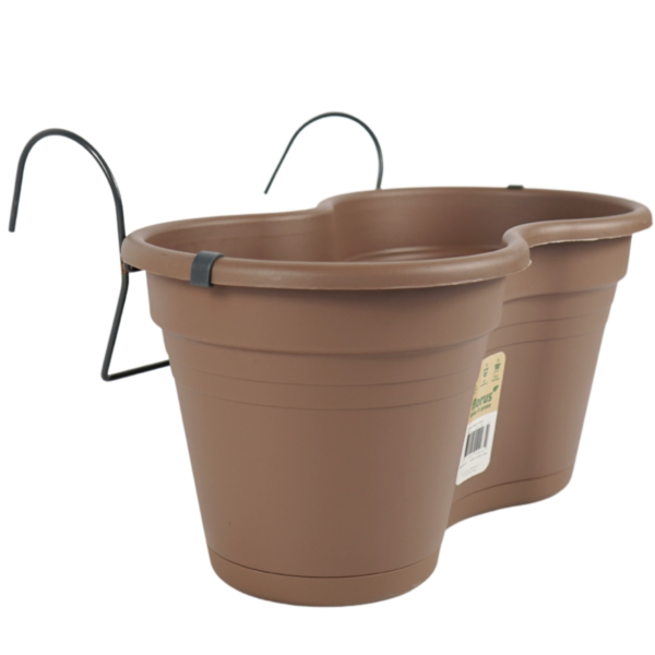 Bloempot met haak kunststof bruin 37 cm