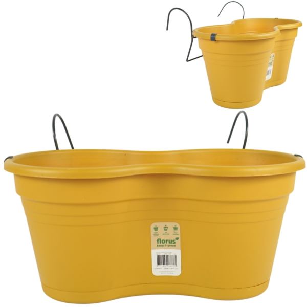 Bloempot met haak kunststof geel 37 cm