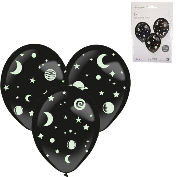 Amscan ballonnen Glow-in-the-Dark stickers 35 cm set van 3